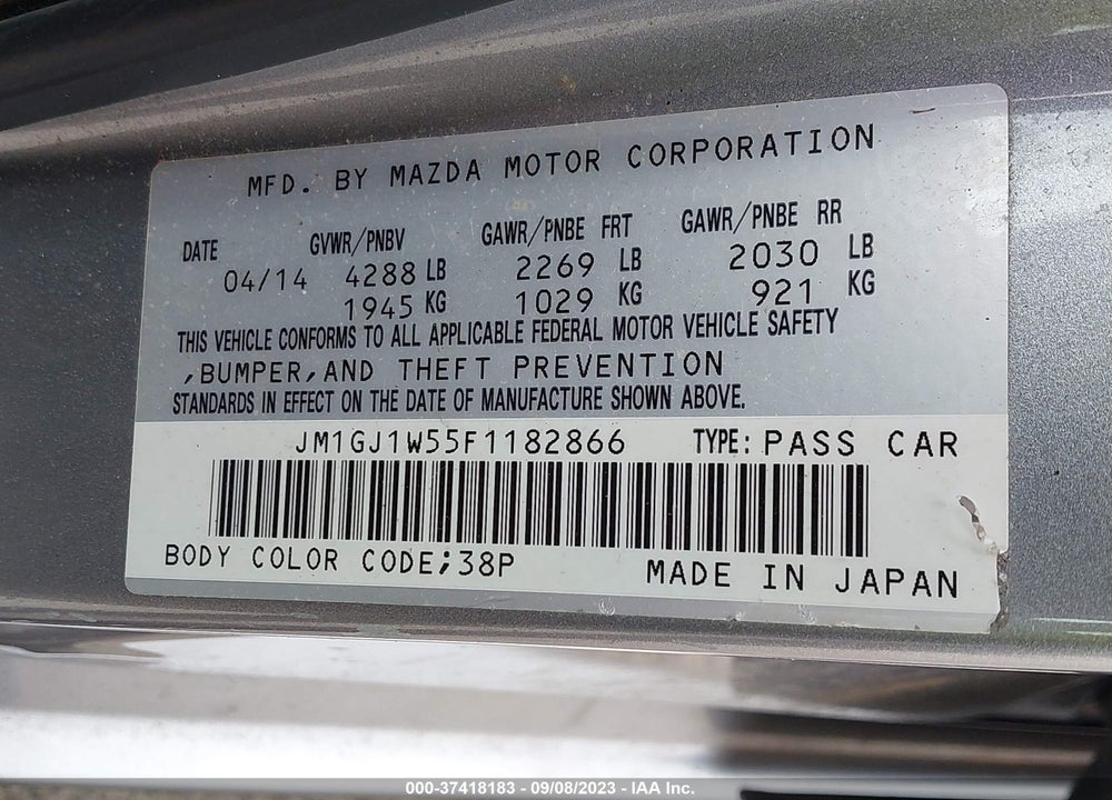 2015 MAZDA 6 I GRAND TOURING VIN: JM1GJ1W55F1182866