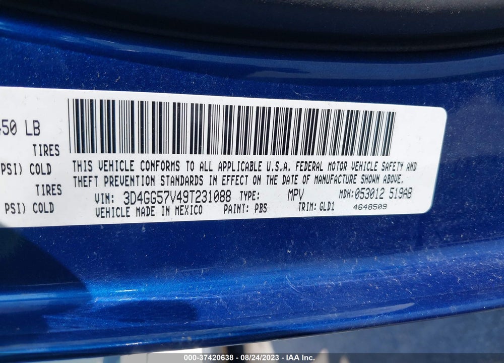 2009 DODGE JOURNEY SXT VIN: 3D4GG57V49T231088