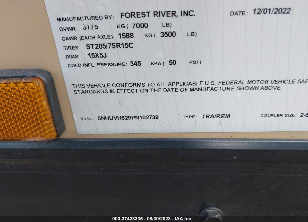 2023 FOREST RIV 7X16HW716 VIN: 5NHUVH629PN102739
