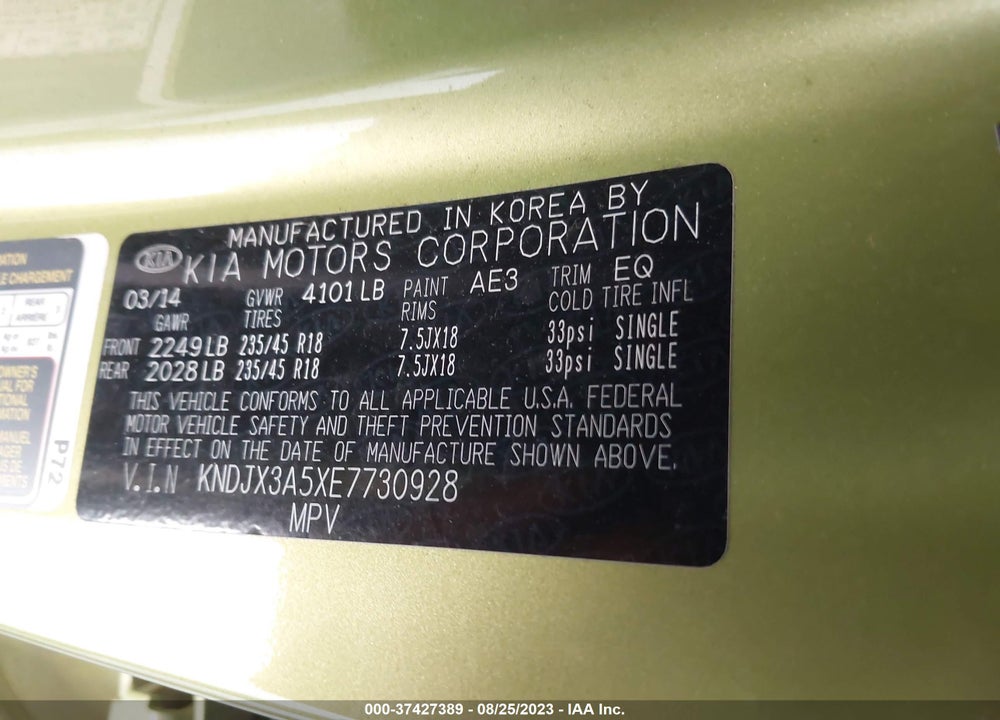2014 KIA SOUL VIN: KNDJX3A5XE7730928