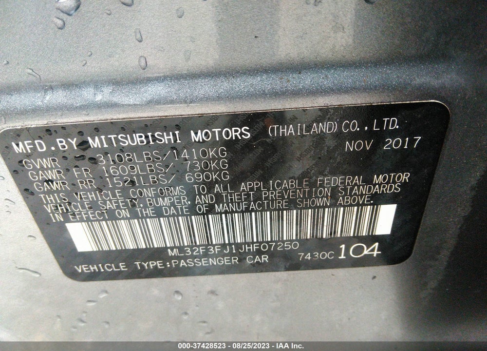 2018 MITSUBISHI MIRAGE G4 ES VIN: ML32F3FJ1JHF07250