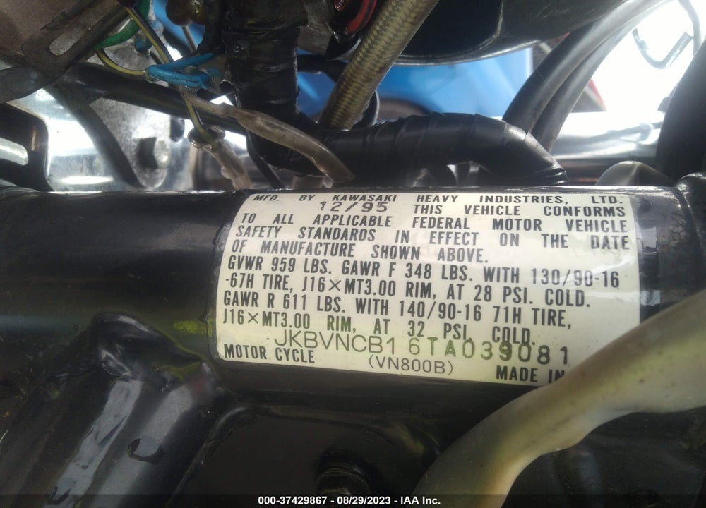 1996 KAWASAKI VN800 B VIN: JKBVNCB16TA039081