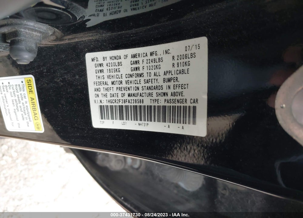 2015 HONDA ACCORD LX VIN: 1HGCR2F38FA239588