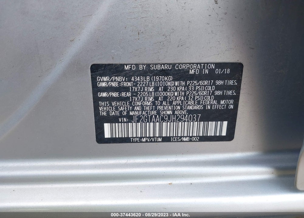 2018 SUBARU CROSSTREK 2.0I VIN: JF2GTAAC9JH294037