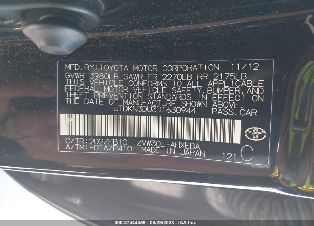 2013 TOYOTA PRIUS FIVE/FOUR/THREE/THREE SE/TWO VIN: JTDKN3DU3D1630944