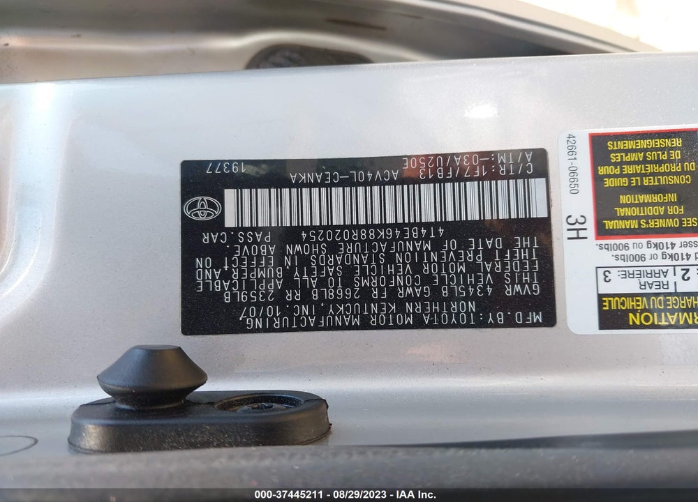 2008 TOYOTA CAMRY VIN: 4T4BE46K88R020254