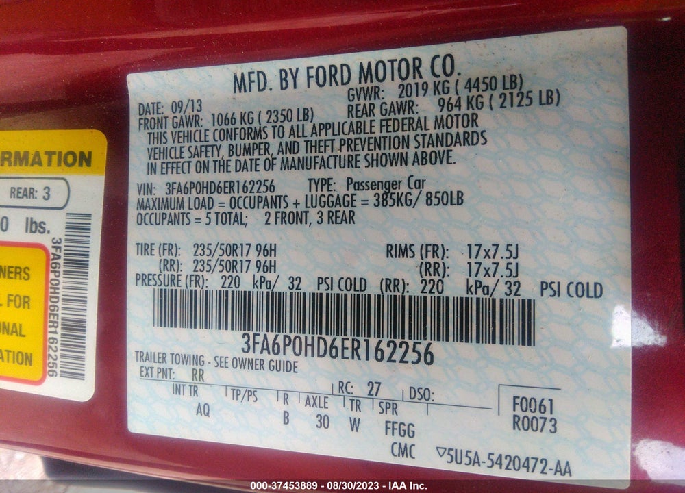 2014 FORD FUSION SE VIN: 3FA6P0HD6ER162256