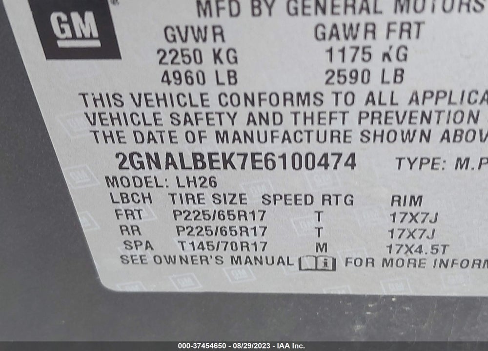 2014 CHEVROLET EQUINOX 1LT VIN: 2GNALBEK7E6100474
