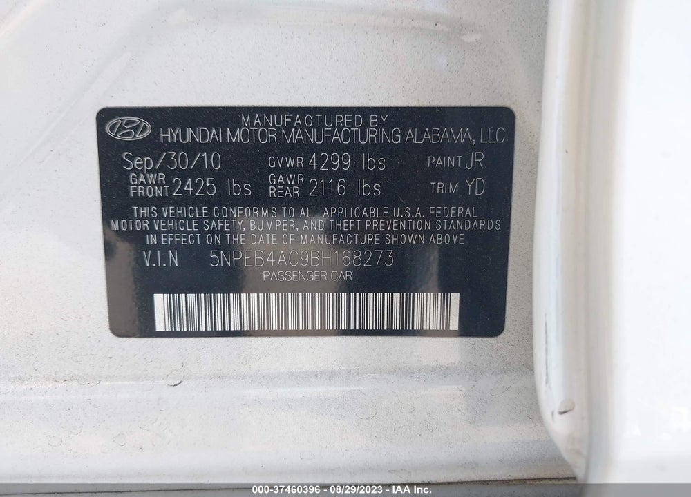 2011 HYUNDAI SONATA VIN: 5NPEB4AC9BH168273