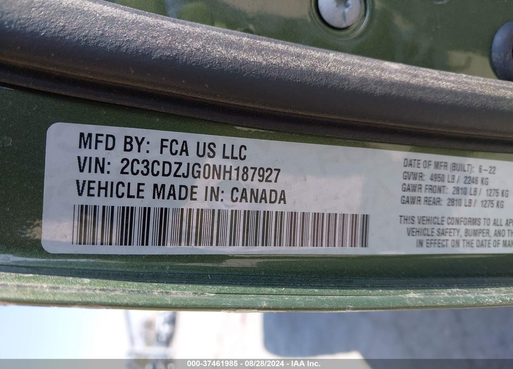 2022 DODGE CHALLENGER VIN: 2C3CDZJG0NH187927
