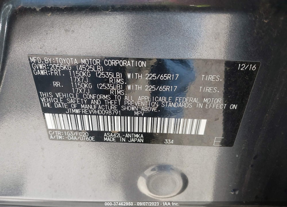 2017 TOYOTA RAV4 XLE VIN: JTMWFREV9HD098791