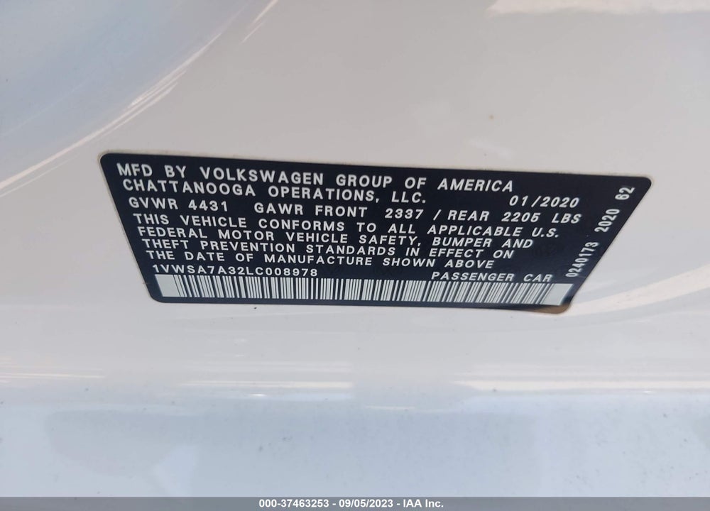 2020 VOLKSWAGEN PASSAT 2.0T SE VIN: 1VWSA7A32LC008978