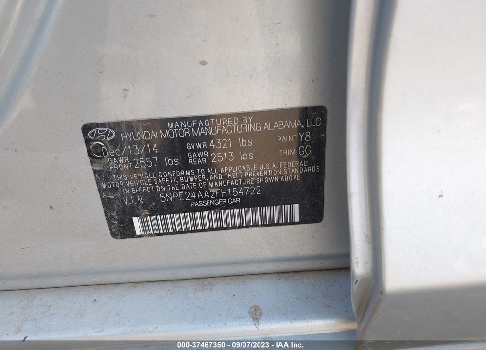 2015 HYUNDAI SONATA ECO VIN: 5NPE24AA2FH154722