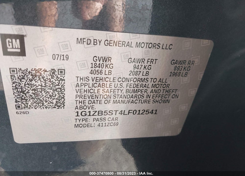 2020 CHEVROLET MALIBU FWD LS VIN: 1G1ZB5ST4LF012541