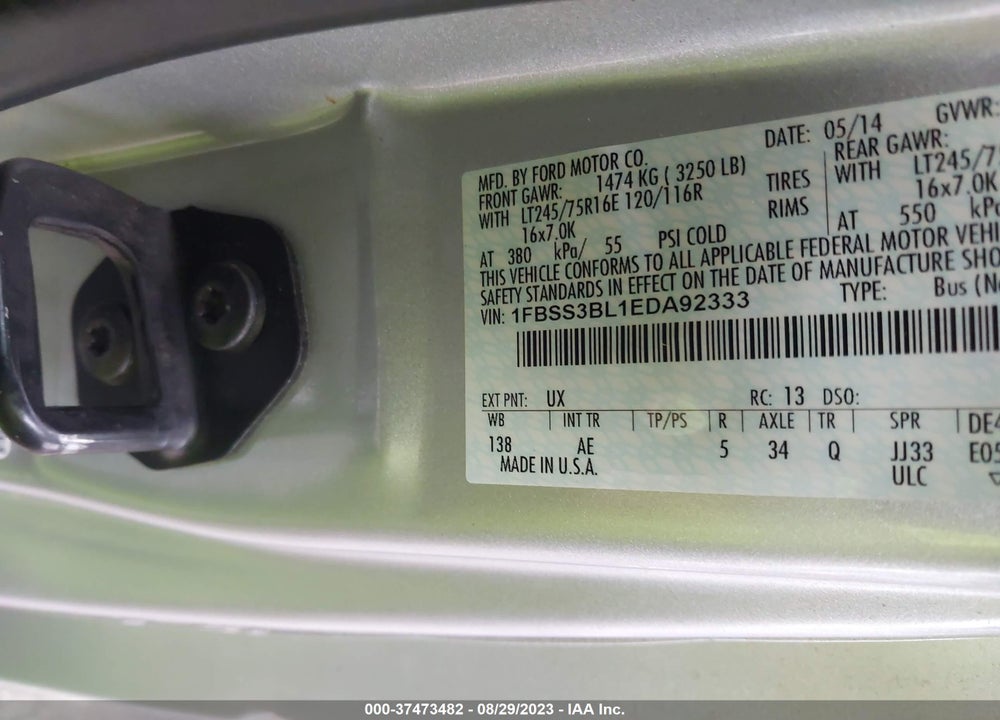 2014 FORD E-350 SUPER DUTY XL VIN: 1FBSS3BL1EDA92333