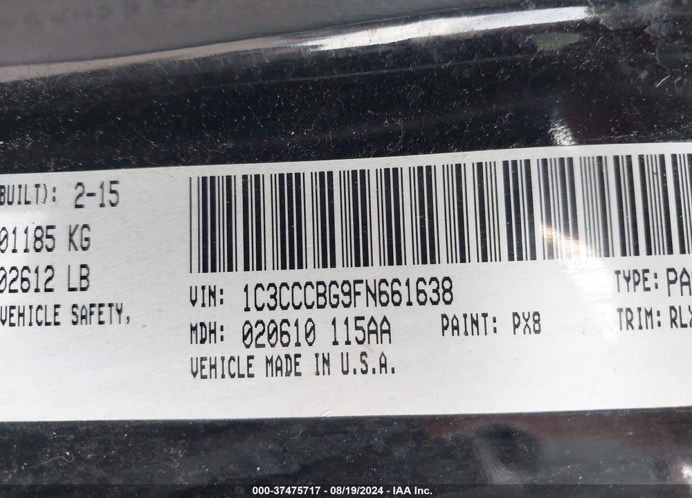 2015 CHRYSLER 200 S VIN: 1C3CCCBG9FN661638