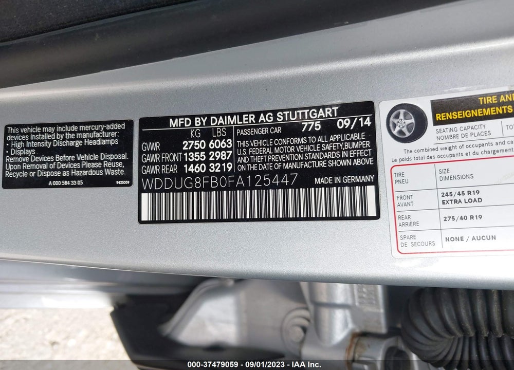 2015 MERCEDES-BENZ S 550 4MATIC VIN: WDDUG8FB0FA125447