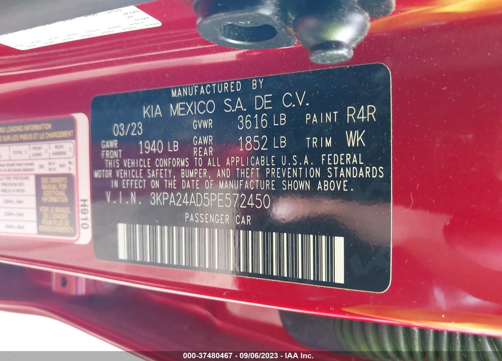 2023 KIA RIO S VIN: 3KPA24AD5PE572450