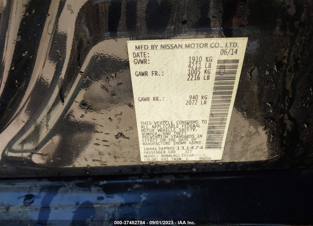 2015 NISSAN ALTIMA 2.5 SV VIN: 1N4AL3AP9FC111474