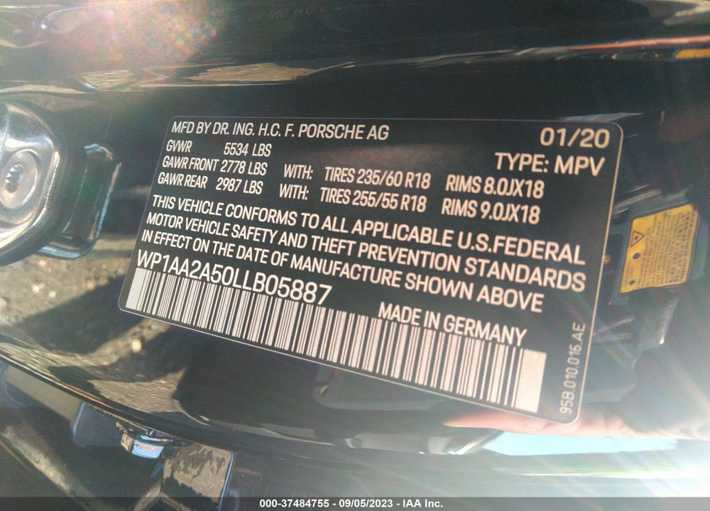 2020 PORSCHE MACAN VIN: WP1AA2A50LLB05887