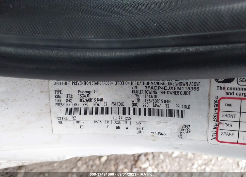 2015 FORD FIESTA SE VIN: 3FADP4EJXFM115366