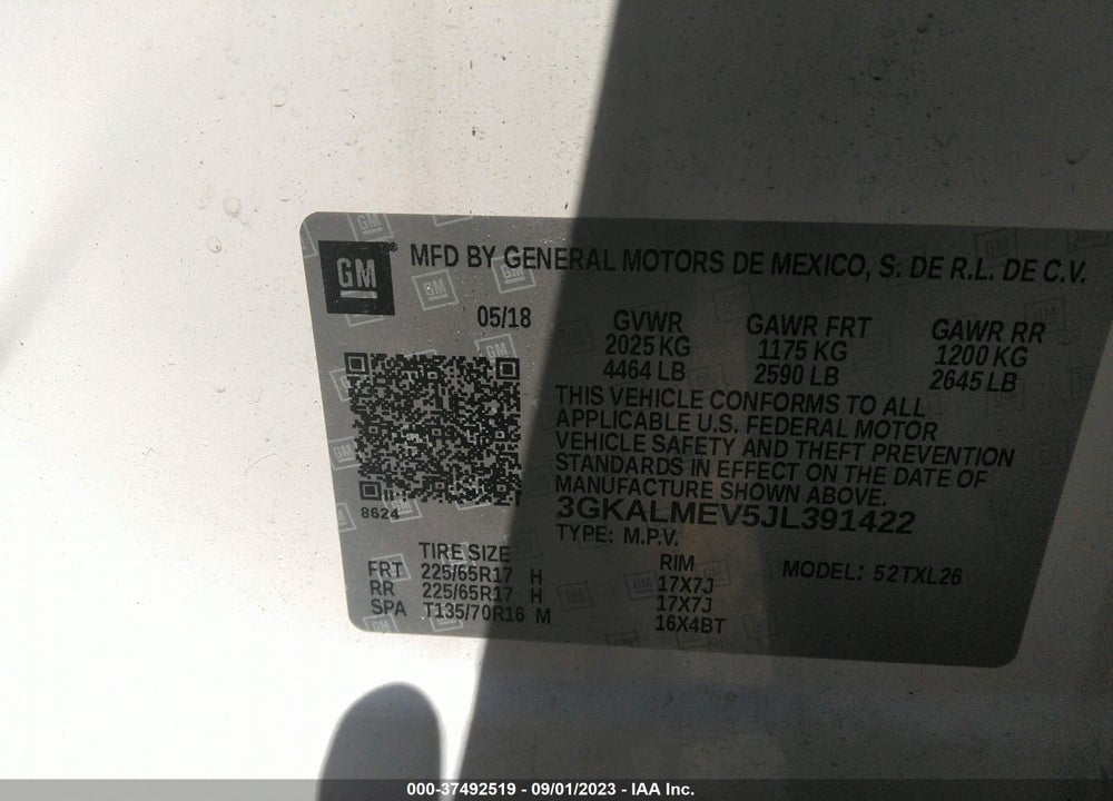 2018 GMC TERRAIN SLE VIN: 3GKALMEV5JL391422