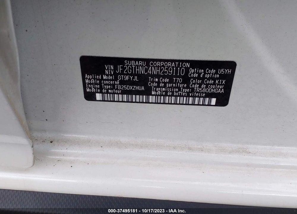 2022 SUBARU CROSSTREK LIMITED VIN: JF2GTHNC4NH259110