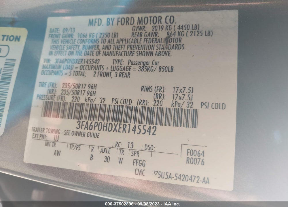 2014 FORD FUSION SE VIN: 3FA6P0HDXER145542