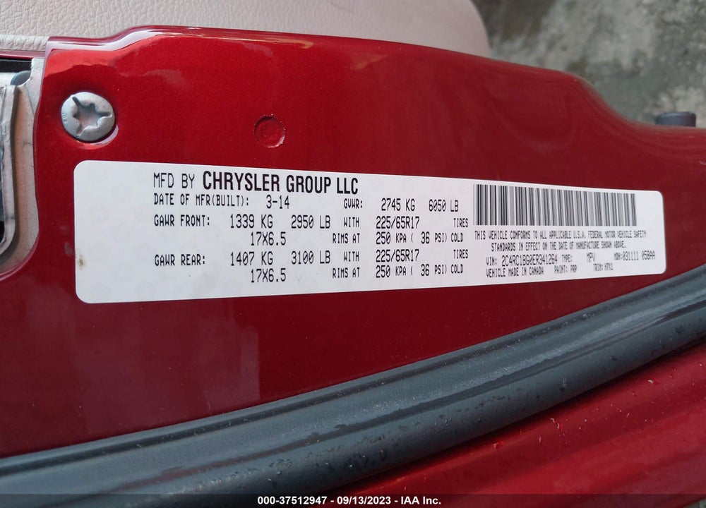 2014 CHRYSLER TOWN & COUNTRY TOURING VIN: 2C4RC1BG0ER341264