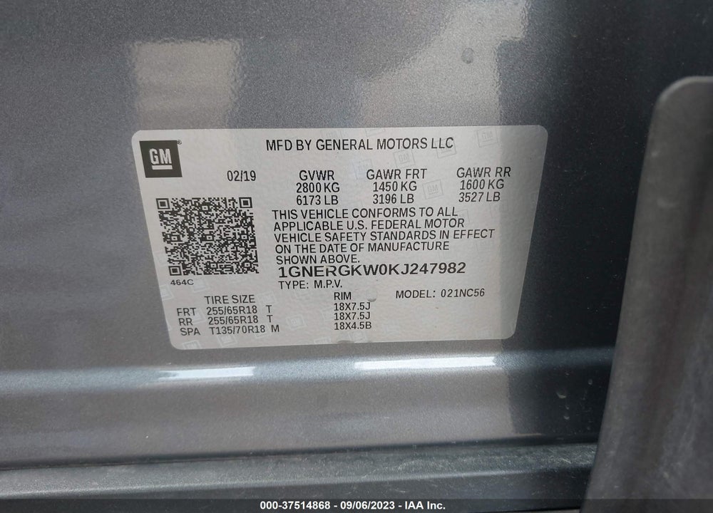 2019 CHEVROLET TRAVERSE 1LT VIN: 1GNERGKW0KJ247982