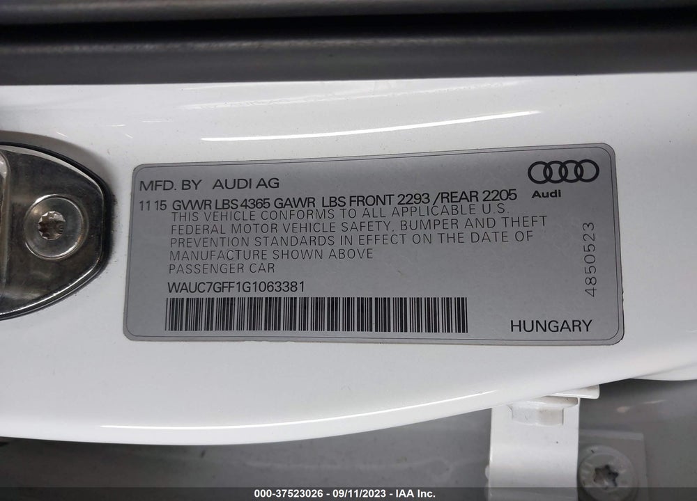 2016 AUDI A3 1.8T PREMIUM VIN: WAUC7GFF1G1063381