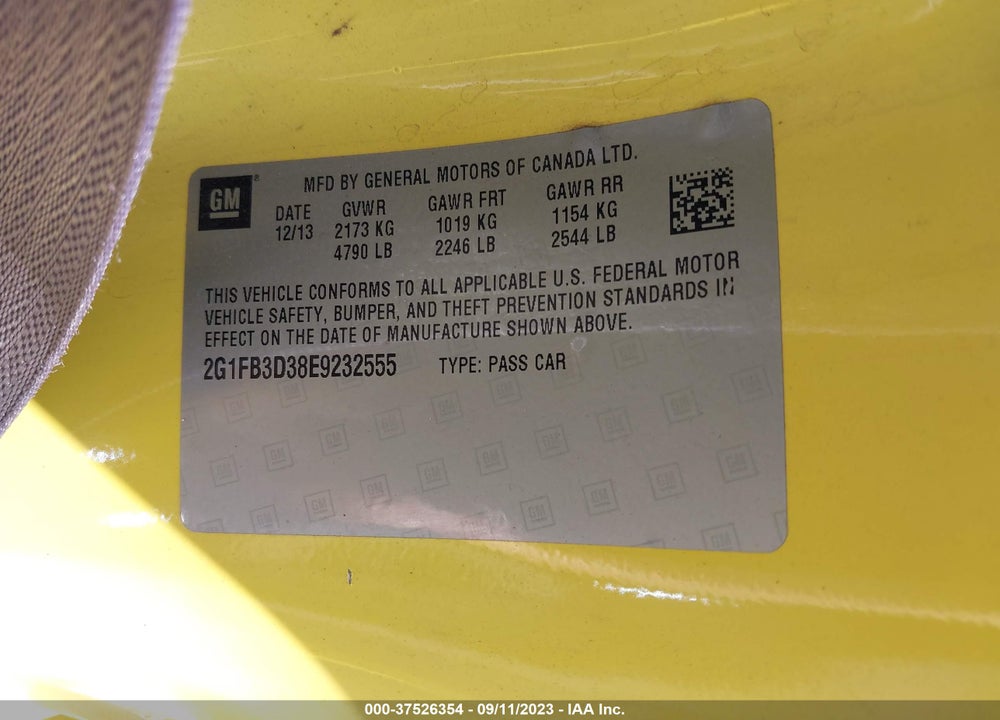 2014 CHEVROLET CAMARO 1LT VIN: 2G1FB3D38E9232555