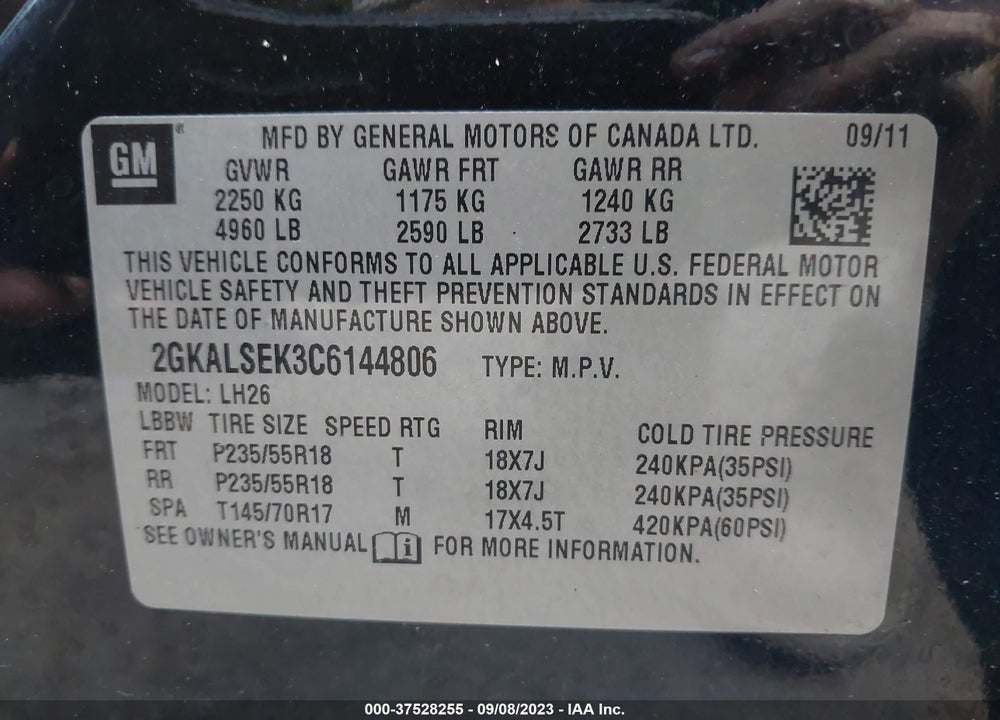 2012 GMC TERRAIN SLE-2 VIN: 2GKALSEK3C6144806