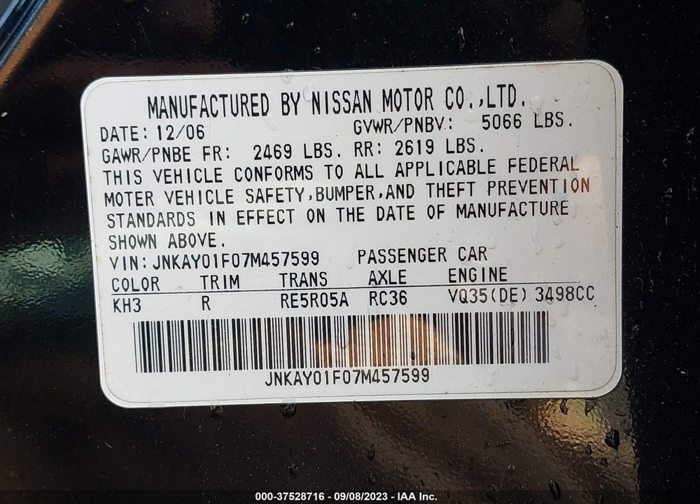 2007 INFINITI M35X VIN: JNKAY01F07M457599
