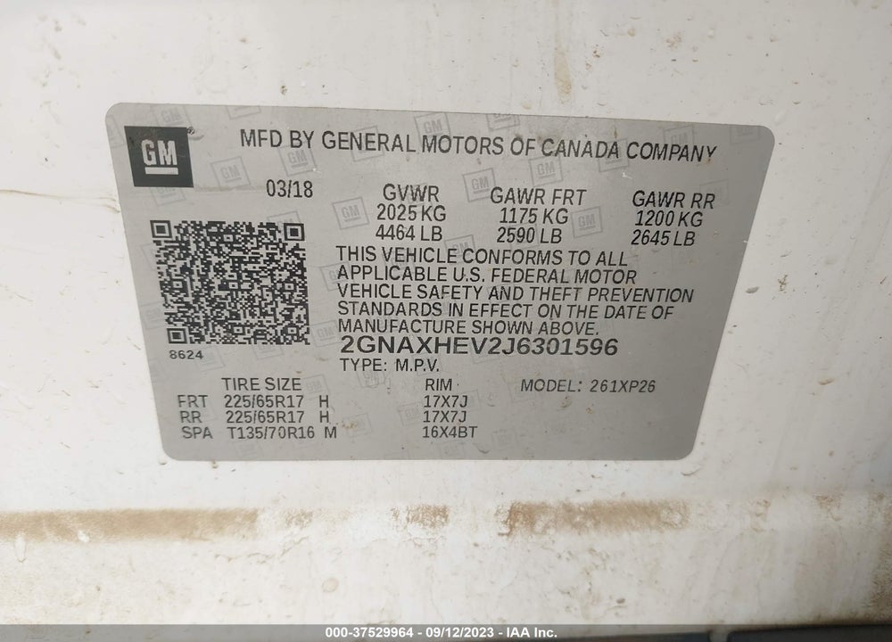 2018 CHEVROLET EQUINOX LS VIN: 2GNAXHEV2J6301596