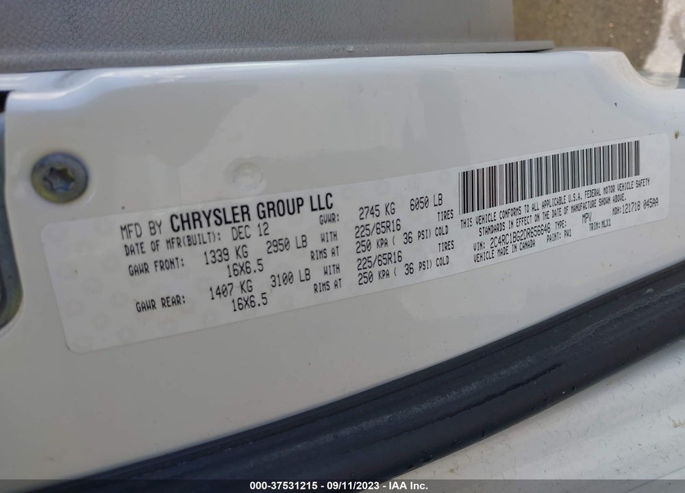 2013 CHRYSLER TOWN & COUNTRY TOURING VIN: 2C4RC1BG2DR656646