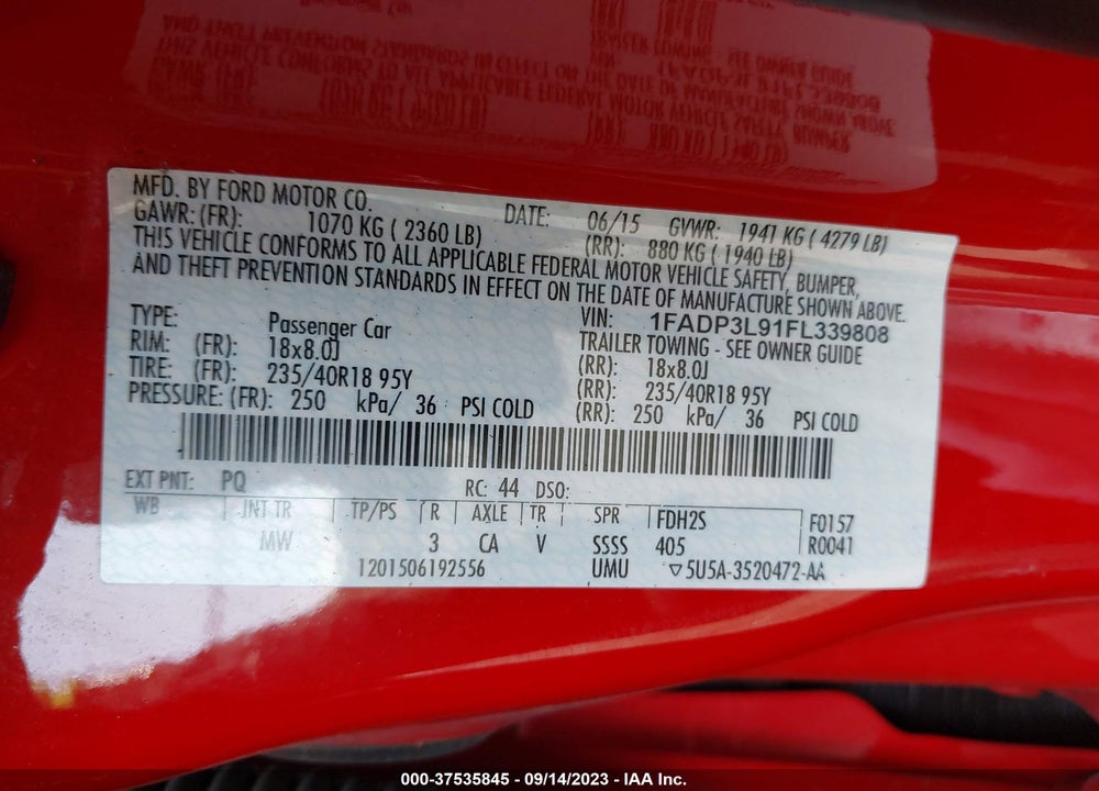 2015 FORD FOCUS ST VIN: 1FADP3L91FL339808
