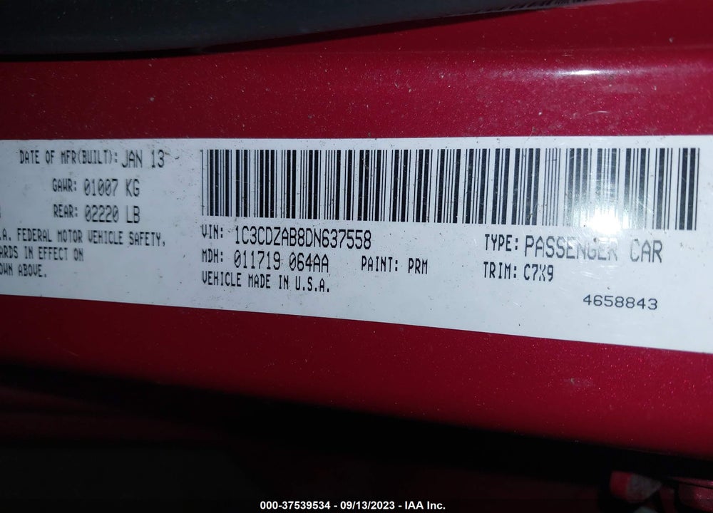 2013 DODGE AVENGER SE VIN: 1C3CDZAB8DN637558