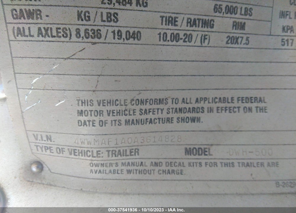 2010 WILSON TRAILER CO --- VIN: 4WWMAF1A0A3614828