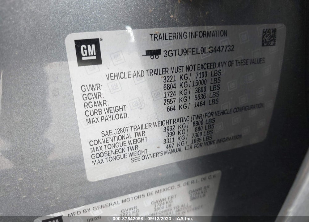 2020 GMC SIERRA 1500 4WD SHORT BOX DENALI VIN: 3GTU9FEL9LG447732