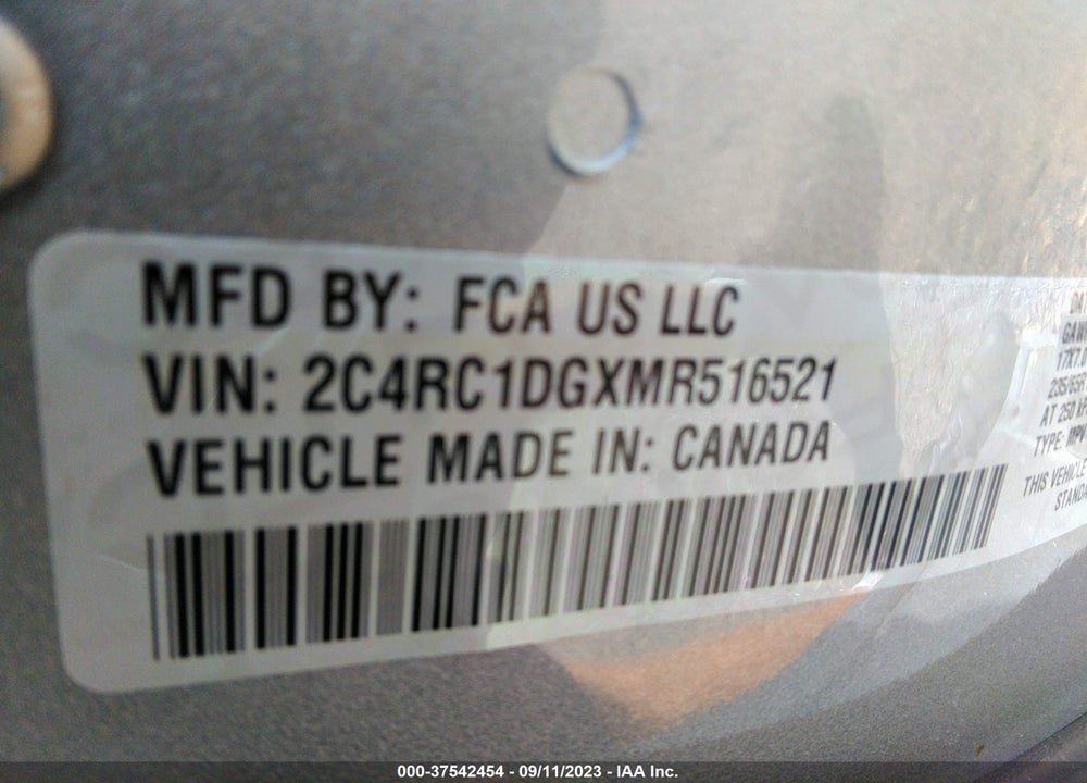 2021 CHRYSLER VOYAGER VIN: 2C4RC1DGXMR516521