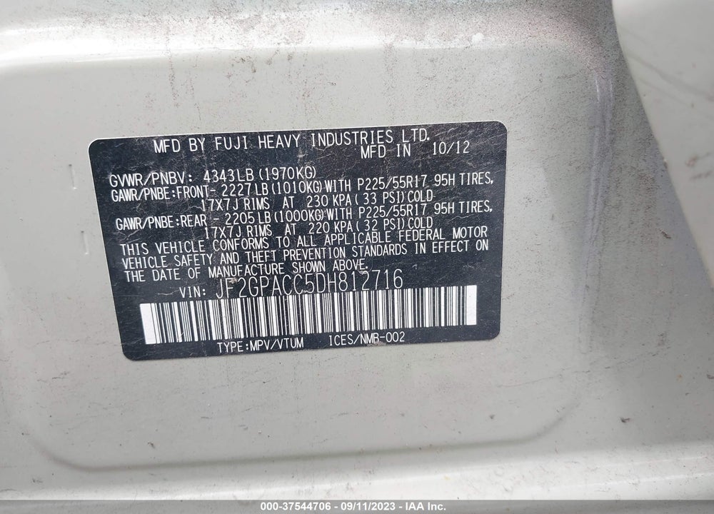 2013 SUBARU XV CROSSTREK 2.0I PREMIUM VIN: JF2GPACC5DH812716