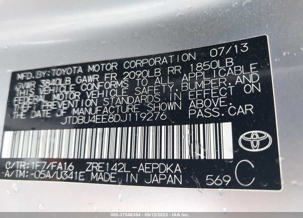 2013 TOYOTA COROLLA L VIN: JTDBU4EE8DJ119276