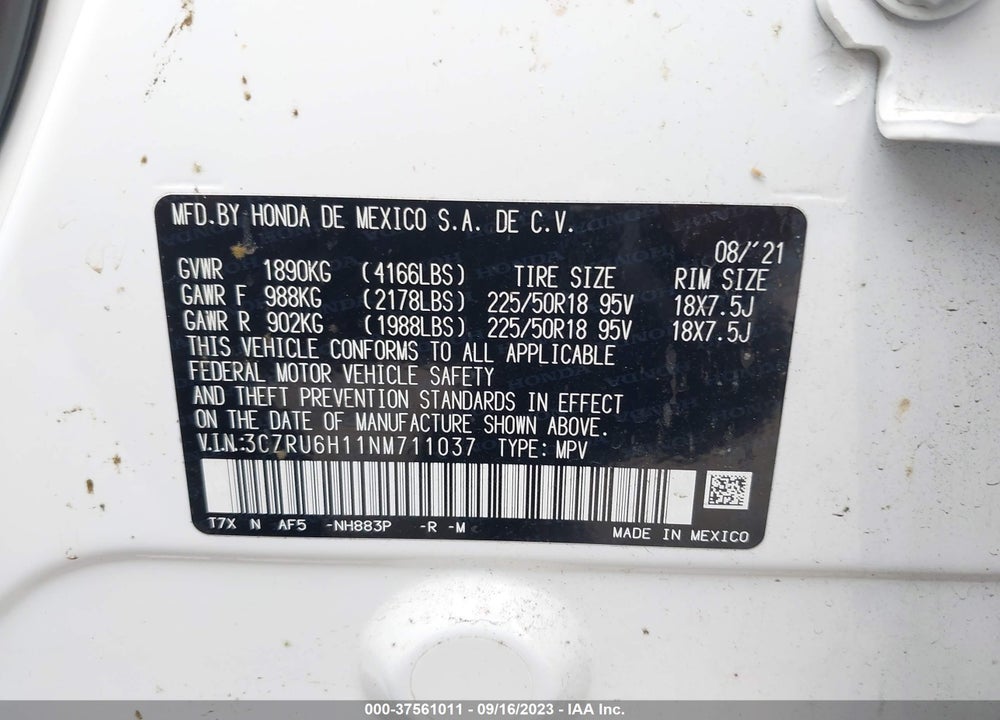 2022 HONDA HR-V AWD SPORT VIN: 3CZRU6H11NM711037