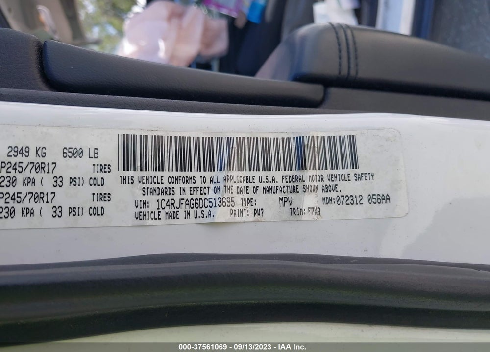 2013 JEEP GRAND CHEROKEE LAREDO VIN: 1C4RJFAG6DC513695