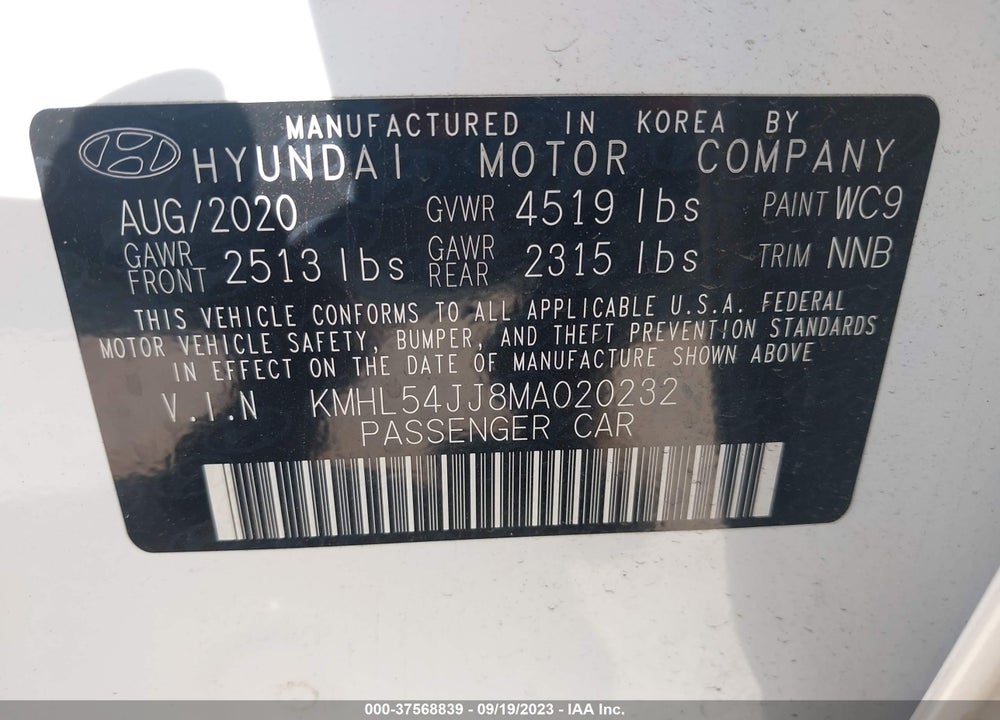 2021 HYUNDAI SONATA LIMITED VIN: KMHL54JJ8MA020232