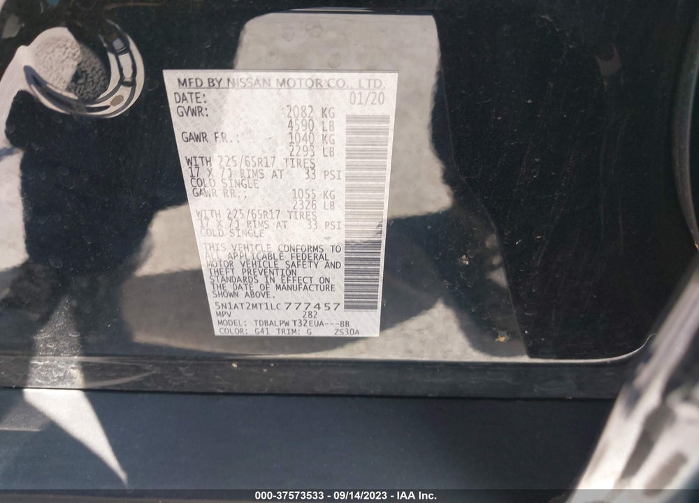 2020 NISSAN ROGUE S FWD VIN: 5N1AT2MT1LC777457