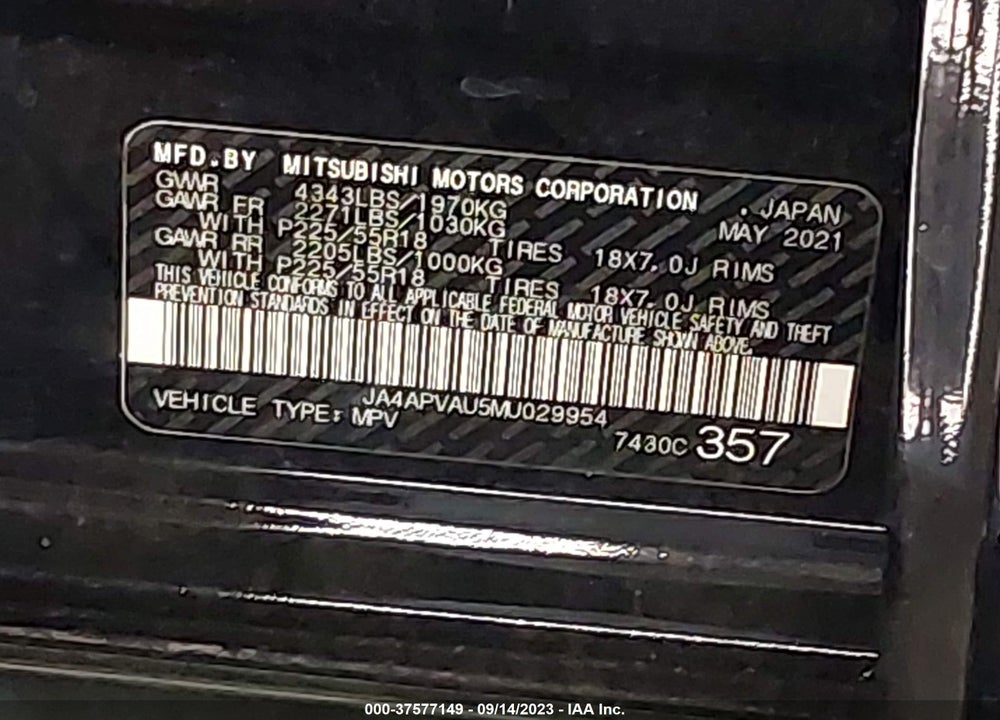 2021 MITSUBISHI OUTLANDER SPORT 2.0 SE 2WD VIN: JA4APVAU5MU029954