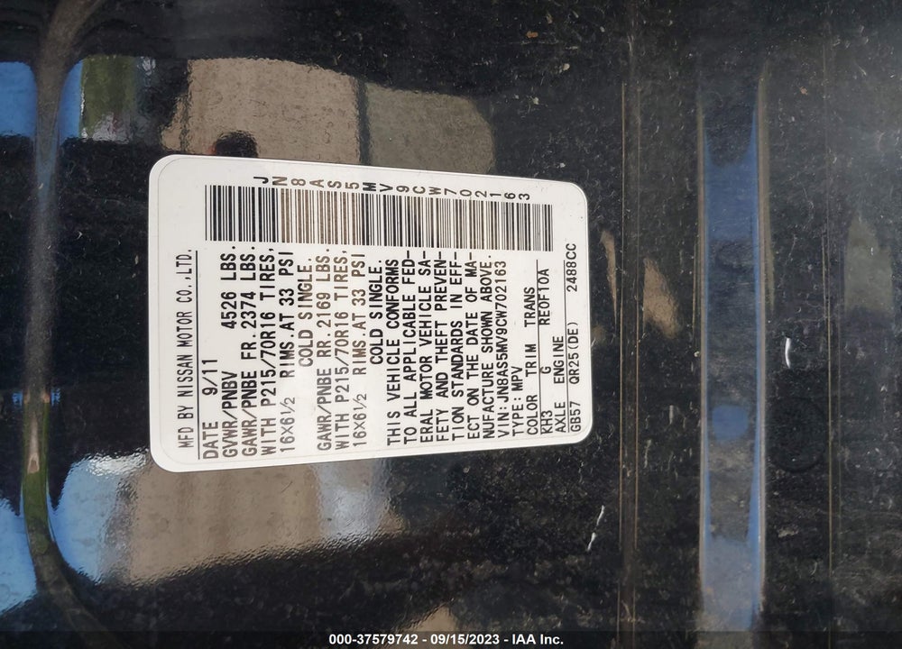 2012 NISSAN ROGUE S VIN: JN8AS5MV9CW702163