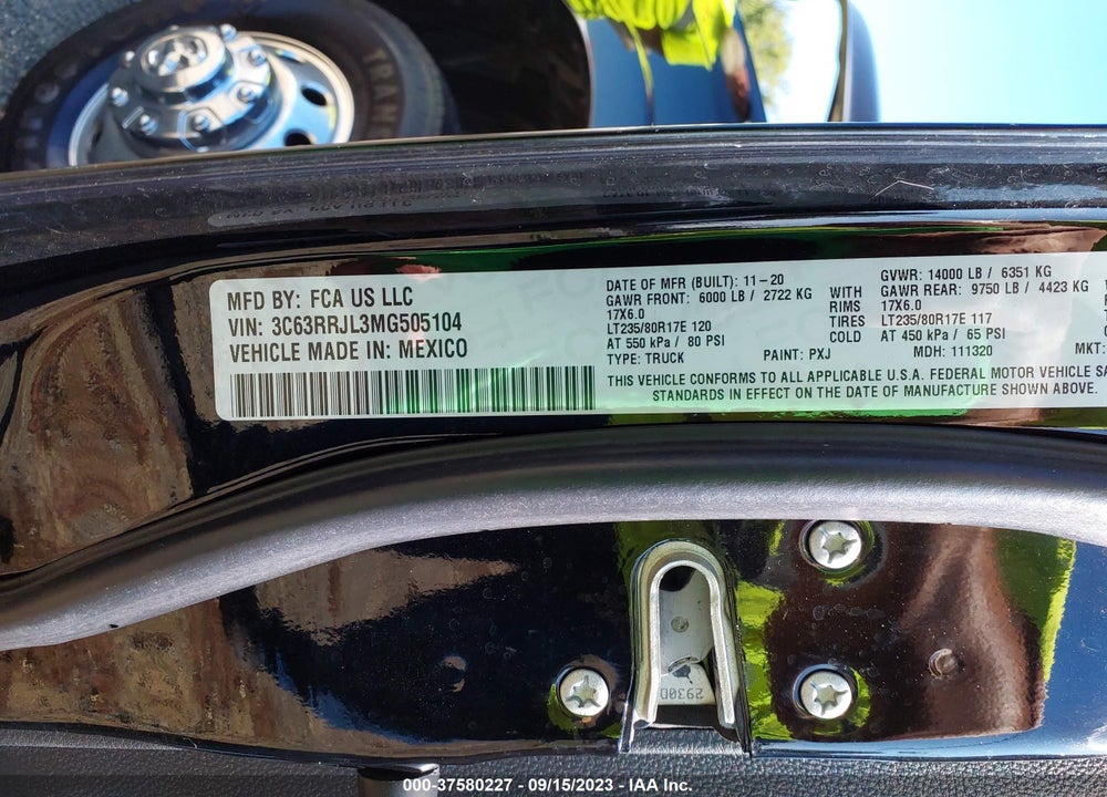 2021 RAM 3500 LAIE  4X4 8' BOX VIN: 3C63RRJL3MG505104